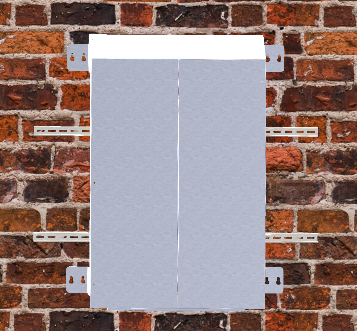 Tesla Powerwall 3 保护罩墙面安装示意图，适配 12"/16" 立柱与安装支架